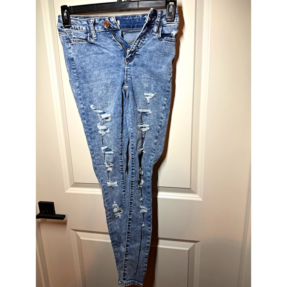 SO Juniors High Rise Slim Jegging Jeans Light Wash Blue Denim Distressed